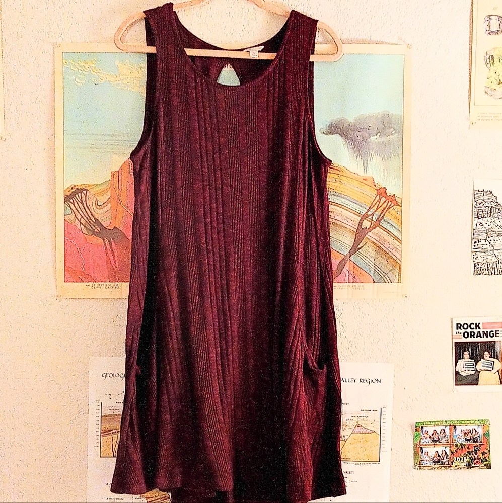 Cato Plus Knit Dress, Red Knee Length Soft Ribbed, Pockets Comfy XL